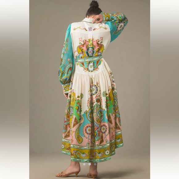 NWT ALÉMAIS Pinball Linen Paisley Print Belted MIDI Dress Sz 0 - Picture 6 of 16